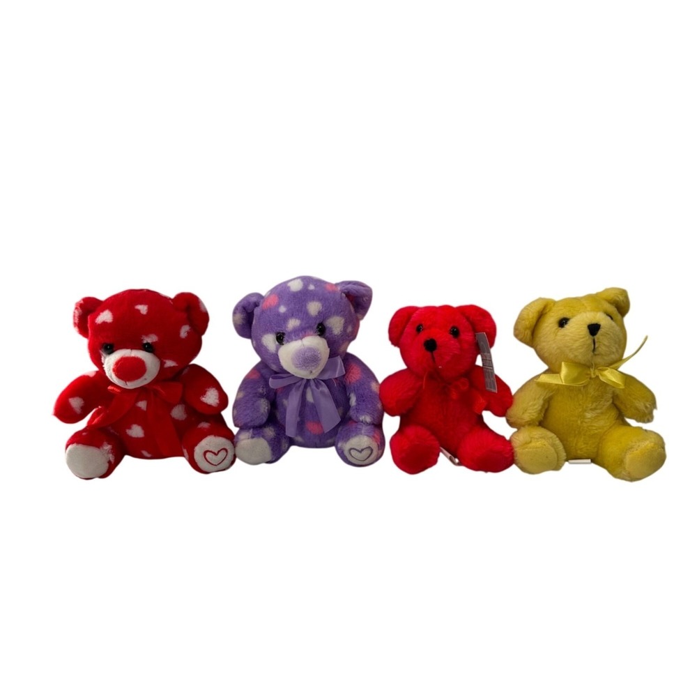 Burton + Burton Plush Teddy Bear Set Of 4 Red Yellow Purple Polka Dot Bundle